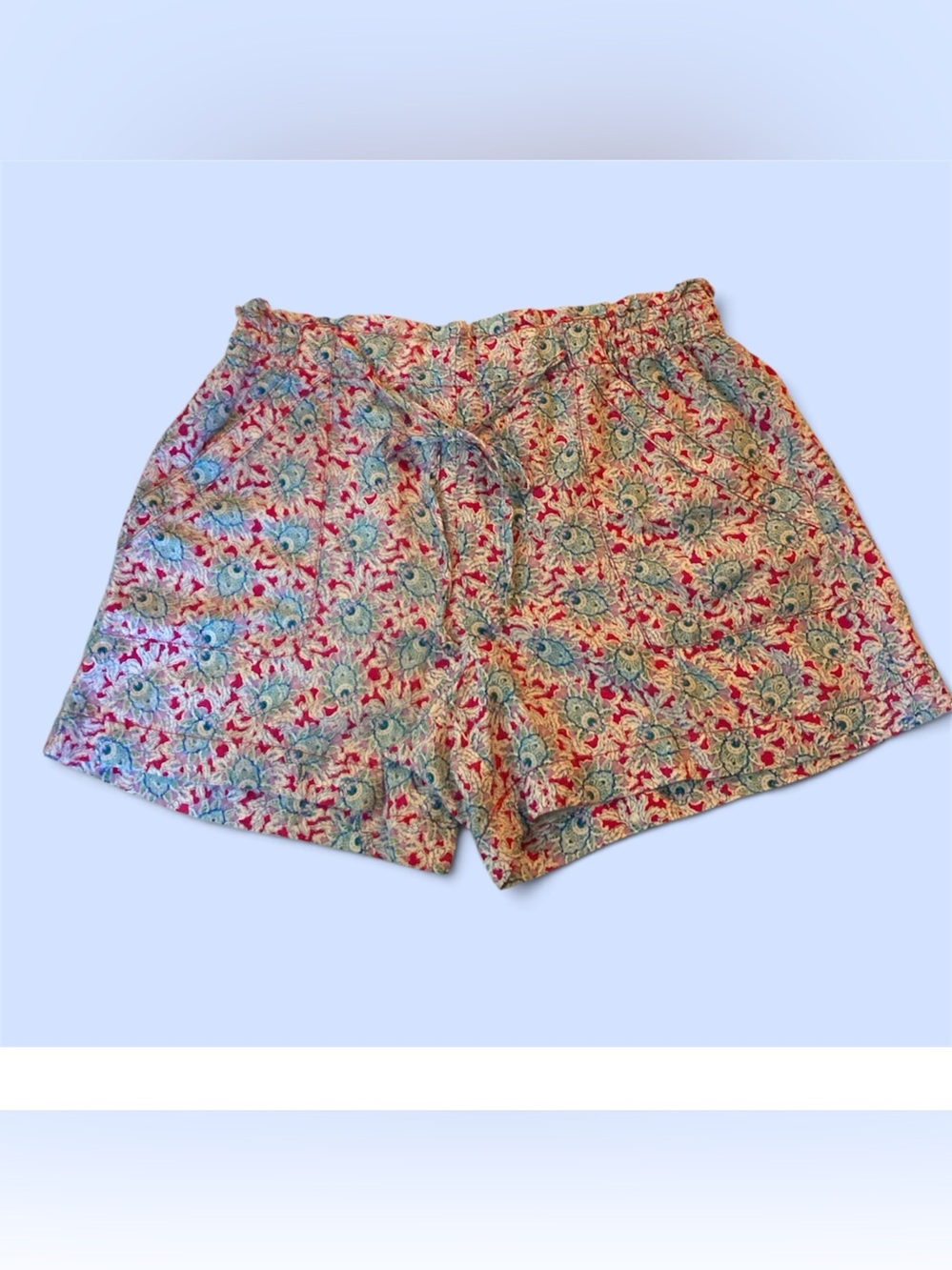 LOFT Linen Shorts Sz Medium High Rise Paisley Summer Cruise Beach EUC